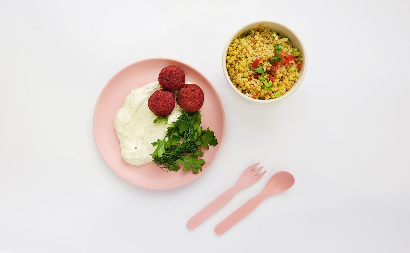 Beetroot falafel with couscous