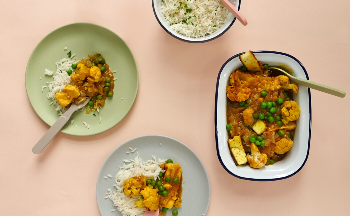 Cauliflower paneer with coconut rice