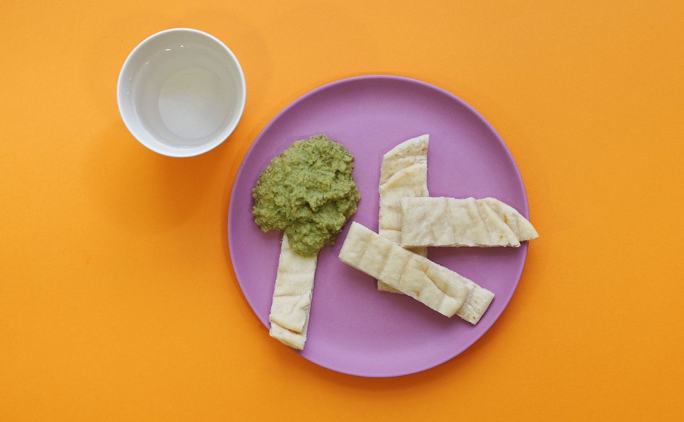 Roasted onion and chickpea dip with flatbreads