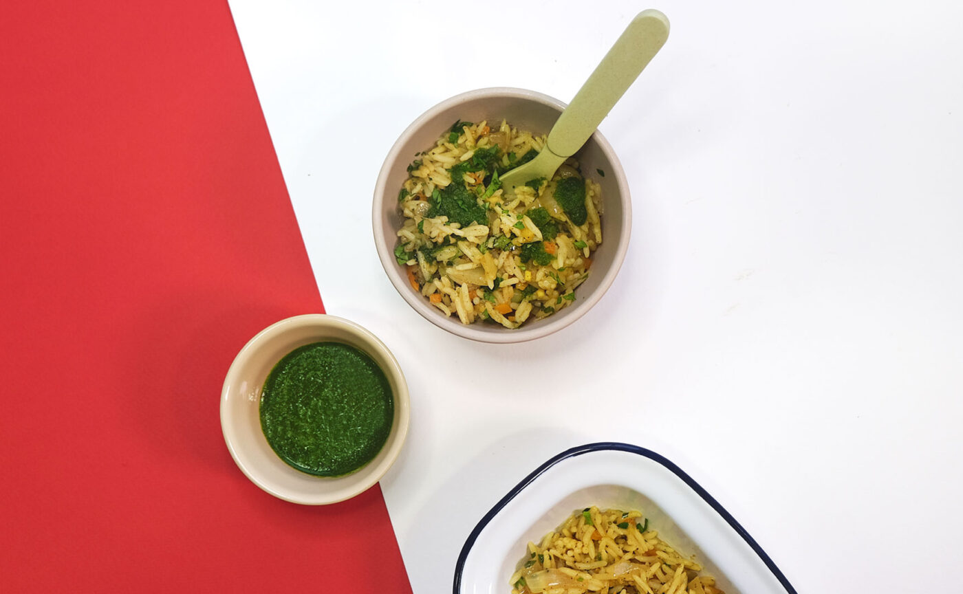 Carrot pilaf with coriander chutney